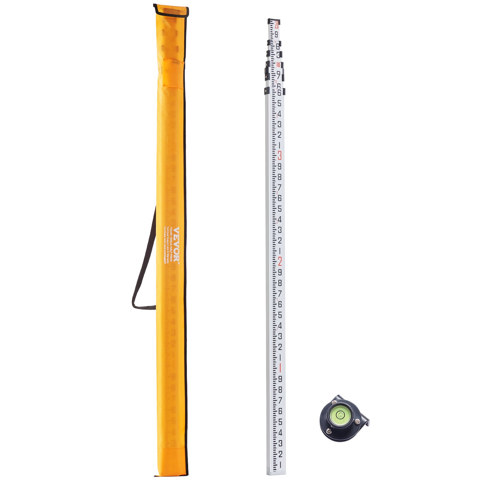 VEVOR Aluminum Grade Rod, 20-Feet/10ths 6 Sections Telescopic Measuring Rod,Double-Sided Scale 1/10ft Leveling Rod Stick, Aluminum Alloy Survey Rod w/ Bubble Level &Carrying Bag for Houses,Walls,Floor