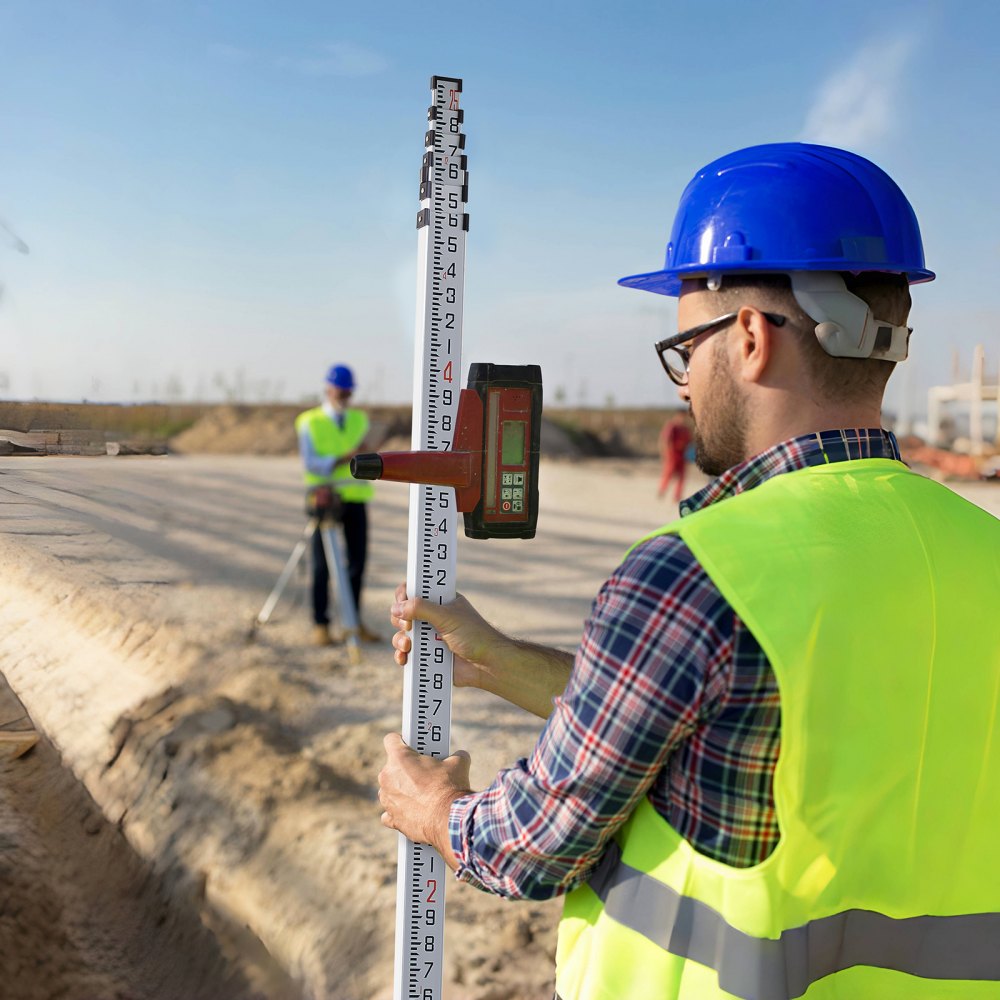 VEVOR Aluminum Grade Rod, 25-Feet/10ths 6 Sections Telescopic Measuring Rod,Double-Sided Scale 1/10ft Leveling Rod Stick,Aluminum Alloy Survey Rod w/ Bubble Level &Carrying Bag for Houses,Walls,Floors