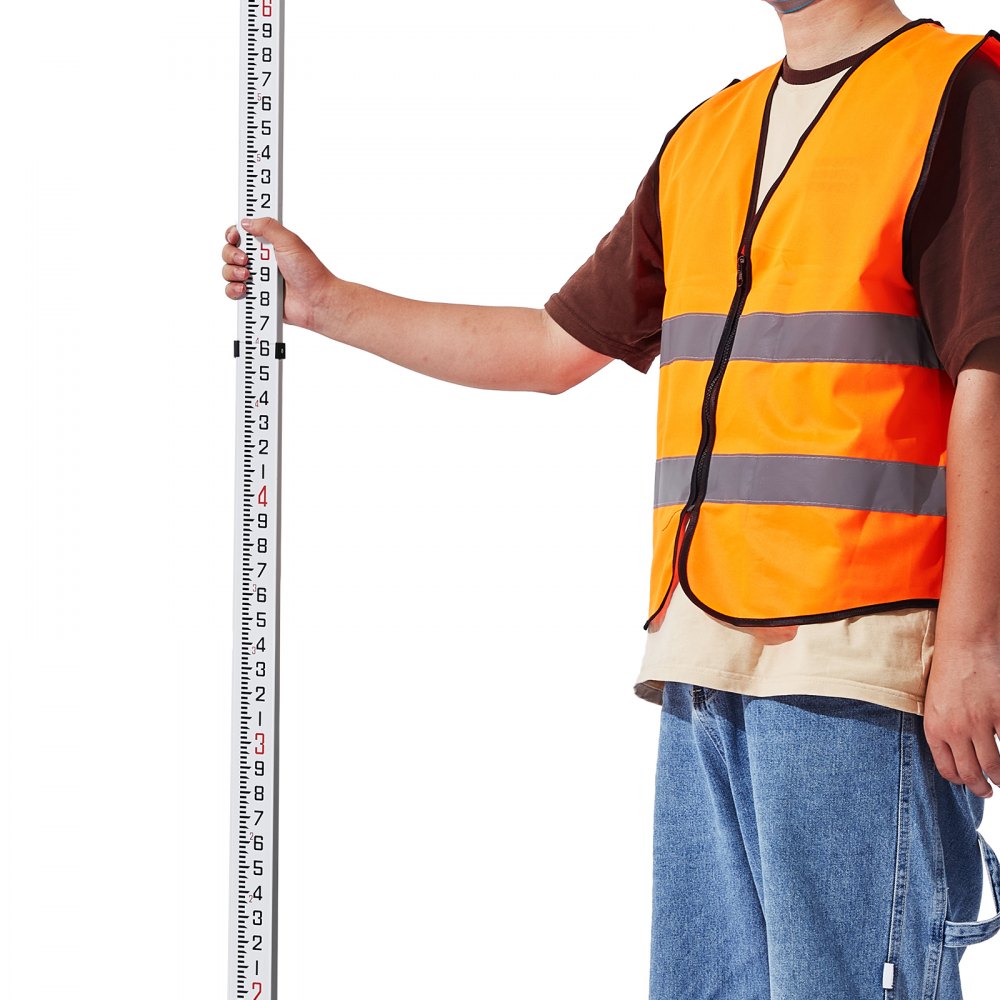 VEVOR Aluminum Grade Rod, 25-Feet/10ths 6 Sections Telescopic Measuring Rod,Double-Sided Scale 1/10ft Leveling Rod Stick,Aluminum Alloy Survey Rod w/ Bubble Level &Carrying Bag for Houses,Walls,Floors