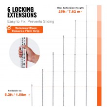 VEVOR Aluminum Grade Rod, 25-Feet/10ths 6 Sections Telescopic Measuring Rod,Double-Sided Scale 1/10ft Leveling Rod Stick,Aluminum Alloy Survey Rod w/ Bubble Level &Carrying Bag for Houses,Walls,Floors