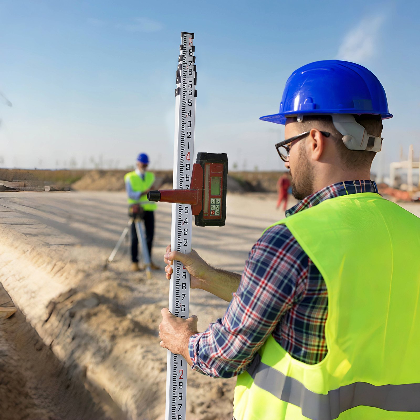 VEVOR Aluminum Grade Rod, 25-Feet/10ths 6 Sections Telescopic Measuring Rod,Double-Sided Scale 1/10ft Leveling Rod Stick,Aluminum Alloy Survey Rod w/ Bubble Level &Carrying Bag for Houses,Walls,Floors