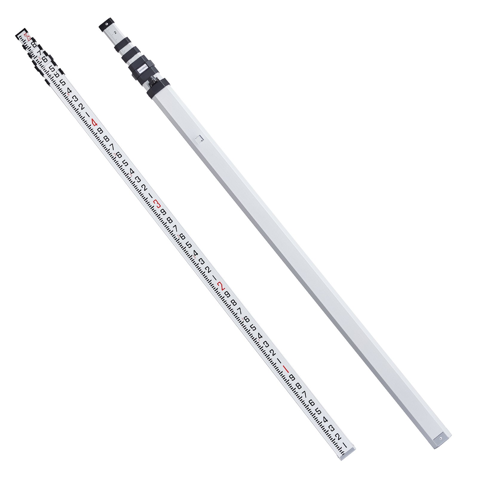 VEVOR Aluminum Grade Rod, 25-Feet/10ths 6 Sections Telescopic Measuring Rod,Double-Sided Scale 1/10ft Leveling Rod Stick,Aluminum Alloy Survey Rod w/ Bubble Level &Carrying Bag for Houses,Walls,Floors
