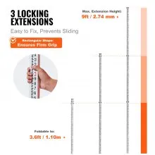 VEVOR Aluminum Grade Rod, 9-Feet/10ths 3 Sections Telescopic Measuring Rod,Double-Sided Scale 1/10ft Leveling Rod Stick,Aluminum Alloy Survey Rod with Bubble Level&Carrying Bag for Houses,Walls,Floors