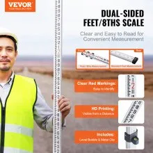 VEVOR Measuring Rod 9-Feet/8ths 3 Sections Telescopic Grade Rod 1/8in w/ Bag