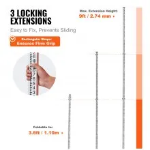 VEVOR Measuring Rod 9-Feet/8ths 3 Sections Telescopic Grade Rod 1/8in w/ Bag