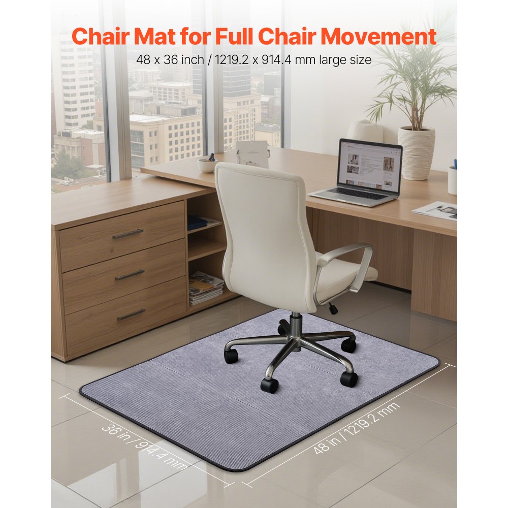 VEVOR Chair Mat, 36 x 48-inch Office Chair Mat for Hard Floors, Floor Protector for Rolling Chairs, Corduroy Surface, Non-Slip & Easy to Clean, Smooth Glide Under Desk Rug for Home Office (Grey)
