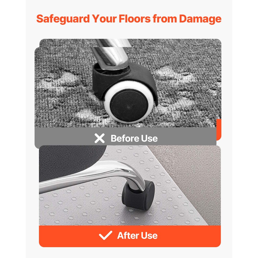 VEVOR Chair Mat, 915 x 1225 mm Office Chair Mat for Carpeted Floors, Plastic Floor Protector Rug with Studded, Non-Slip & Easy to Clean, Smooth Glide Under Desk Rug for Home Office (Rectangular)