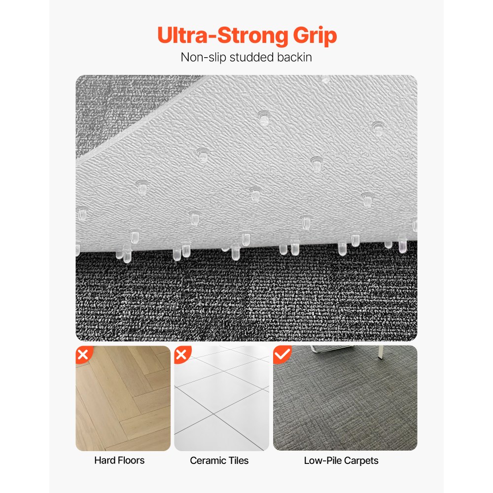 VEVOR Chair Mat, 153 x 118 cm Office Chair Mat for Low Pile Carpeted Floors, Clear Floor Protector Rug with Studded, Non-Slip & Easy to Clean, Smooth Glide Under Desk Rug for Home Office (Rectangular)