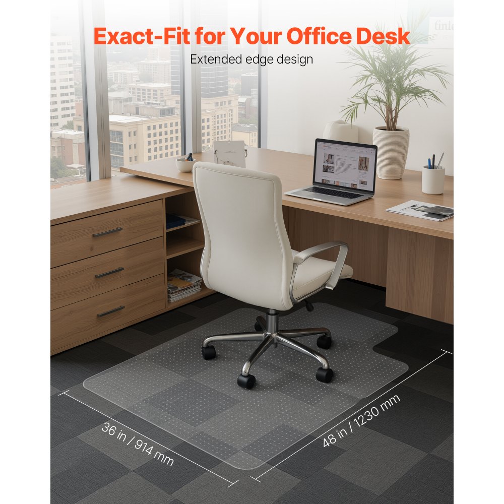 VEVOR Chair Mat with Lip, 36 x 48-inch Office Chair Mat for Low Pile Carpeted Floors, Plastic Floor Protector Rug with Studded, Non-Slip & Easy to Clean, Smooth Glide Under Desk Rug for Home Office