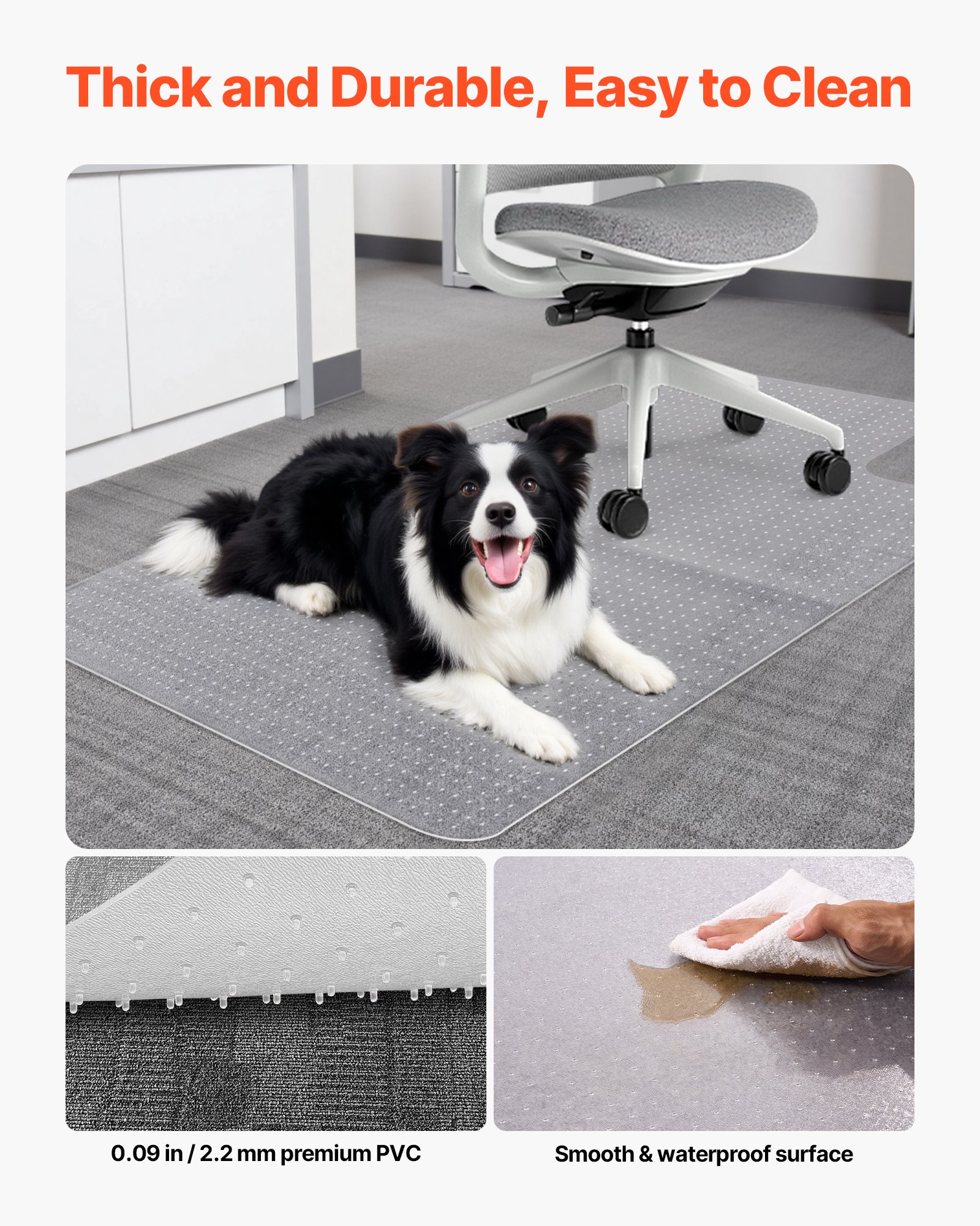 VEVOR Chair Mat with Lip, 36 x 48-inch Office Chair Mat for Low Pile Carpeted Floors, Plastic Floor Protector Rug with Studded, Non-Slip & Easy to Clean, Smooth Glide Under Desk Rug for Home Office