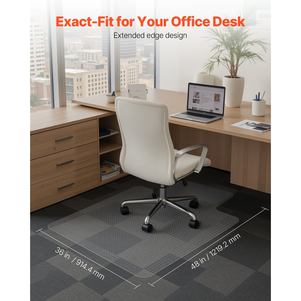 VEVOR Chair Mat with Lip, 915 x 1225 mm Office Chair Mat for Low Pile Carpeted Floors, Clear Floor Protector Rug with Studded, Non-Slip & Easy to Clean, Smooth Glide Under Desk Rug for Home Office