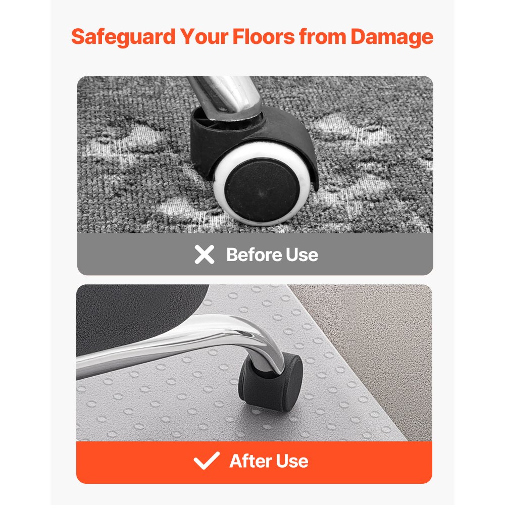 VEVOR Chair Mat with Lip, 915 x 1225 mm Office Chair Mat for Low Pile Carpeted Floors, Clear Floor Protector Rug with Studded, Non-Slip & Easy to Clean, Smooth Glide Under Desk Rug for Home Office