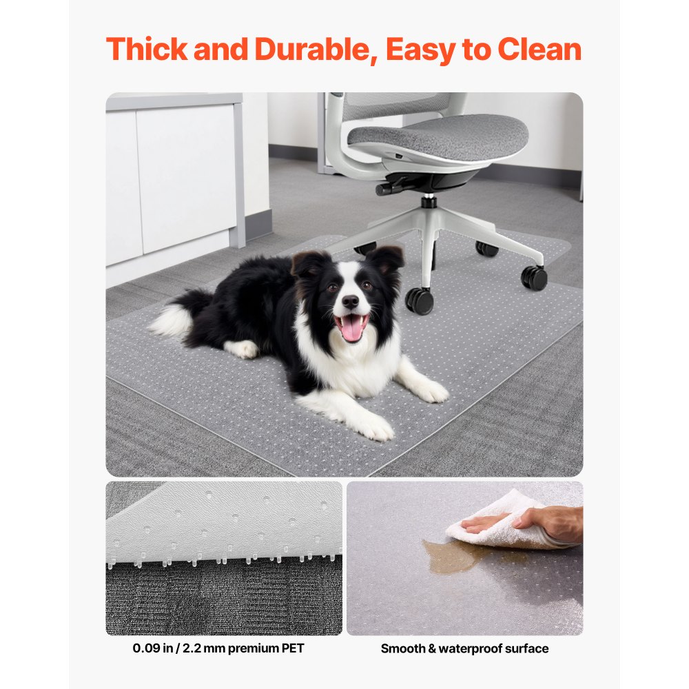 VEVOR Chair Mat with Lip, 915 x 1225 mm Office Chair Mat for Low Pile Carpeted Floors, Clear Floor Protector Rug with Studded, Non-Slip & Easy to Clean, Smooth Glide Under Desk Rug for Home Office