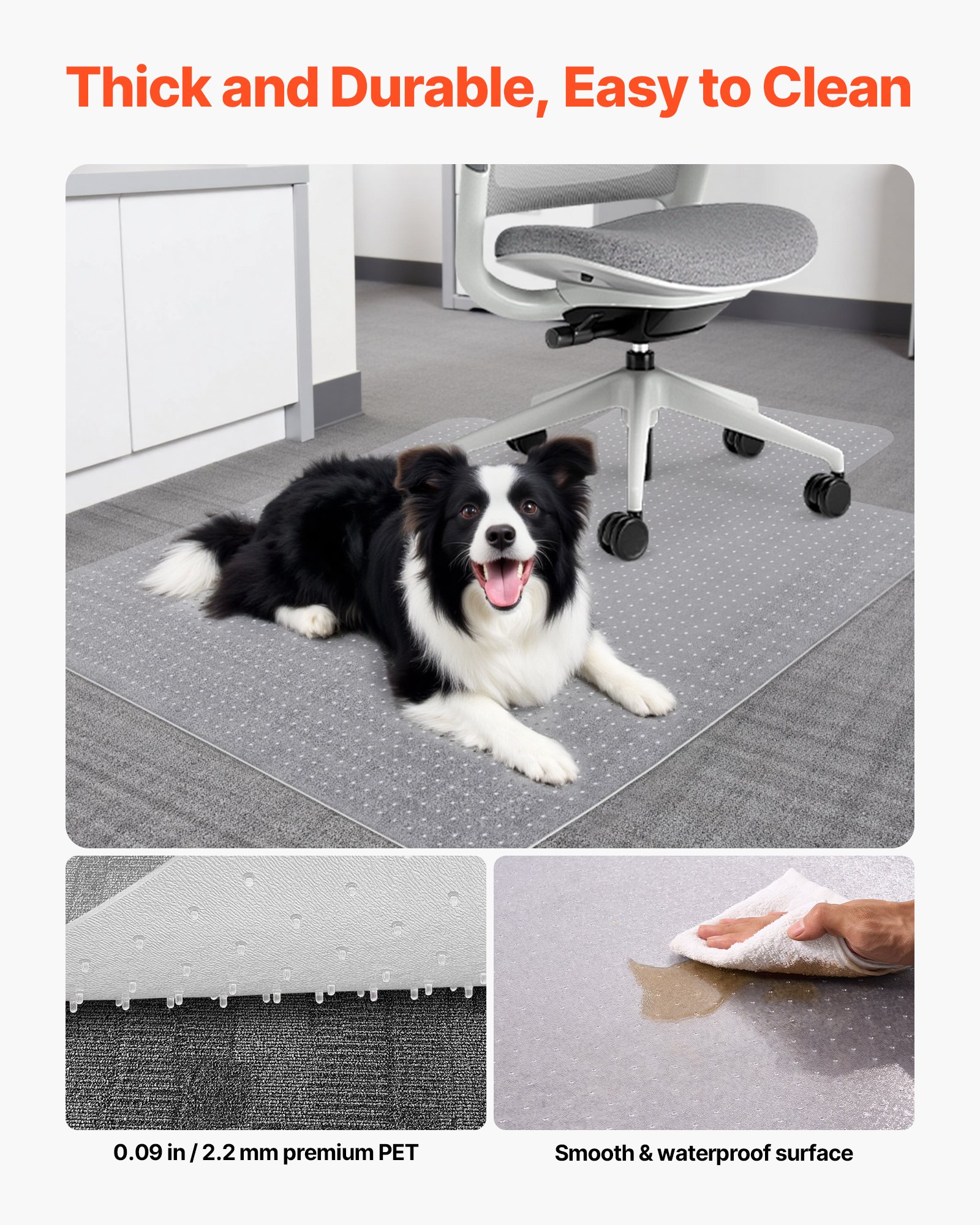 VEVOR Chair Mat with Lip, 915 x 1225 mm Office Chair Mat for Low Pile Carpeted Floors, Clear Floor Protector Rug with Studded, Non-Slip & Easy to Clean, Smooth Glide Under Desk Rug for Home Office