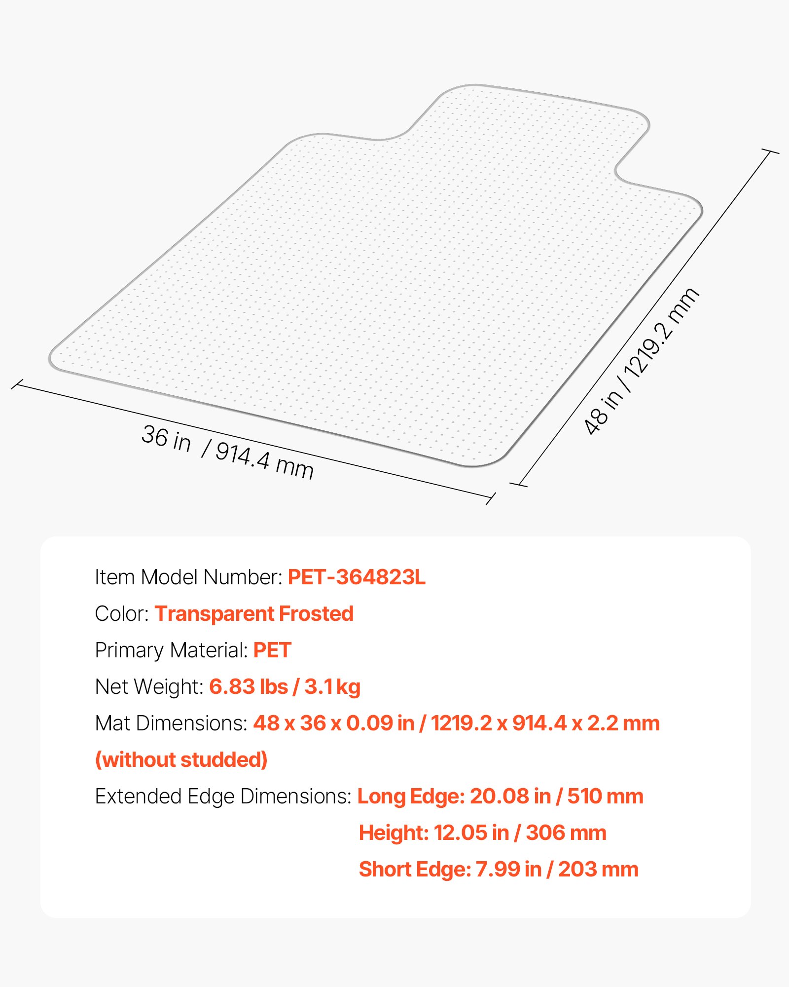 VEVOR Chair Mat with Lip, 915 x 1225 mm Office Chair Mat for Low Pile Carpeted Floors, Clear Floor Protector Rug with Studded, Non-Slip & Easy to Clean, Smooth Glide Under Desk Rug for Home Office