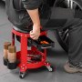 Pojazdná mechanická stolička VEVOR s kolieskami, garážové sedadlo/pracovná stolička s nosnosťou 136 kg, polstrované kolieskové sedadlo s pevnou výškou, odkladací priestor na náradie a 2 zásuvky, do garáže, dielne a autoservisu, červená + čierna