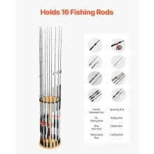 16 Pole Fishing Rod Holder Wood Fishing Rack for Garage Round Floor Stand