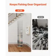 16 Pole Fishing Rod Holder Wood Fishing Rack for Garage Round Floor Stand