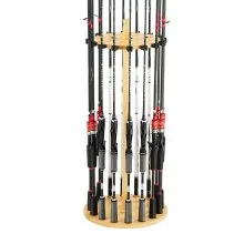 16 Pole Fishing Rod Holder Wood Fishing Rack for Garage Round Floor Stand