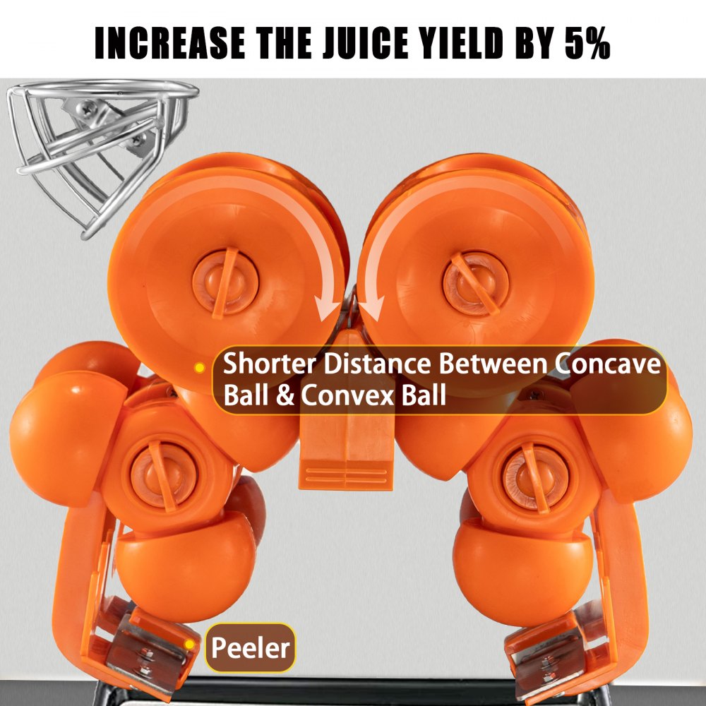 VEVOR Commercial Juicer Machine with Water Tap, 110V Juice Extractor, 120W Orange Squeezer, Orange Juice Machine for 25-35 Per Minute with Pull-Out Filter Box Acrylic Cover and Two Collecting Buckets