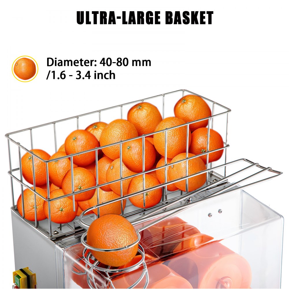 VEVOR Commercial Juicer Machine with Water Tap, 110V Juice Extractor, 120W Orange Squeezer, Orange Juice Machine for 25-35 Per Minute with Pull-Out Filter Box Acrylic Cover and Two Collecting Buckets