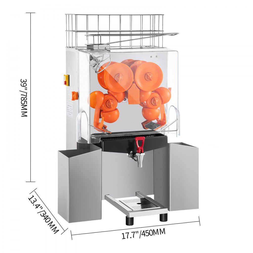 VEVOR Commercial Juicer Machine with Water Tap, 110V Juice Extractor, 120W Orange Squeezer, Orange Juice Machine for 25-35 Per Minute with Pull-Out Filter Box Acrylic Cover and Two Collecting Buckets