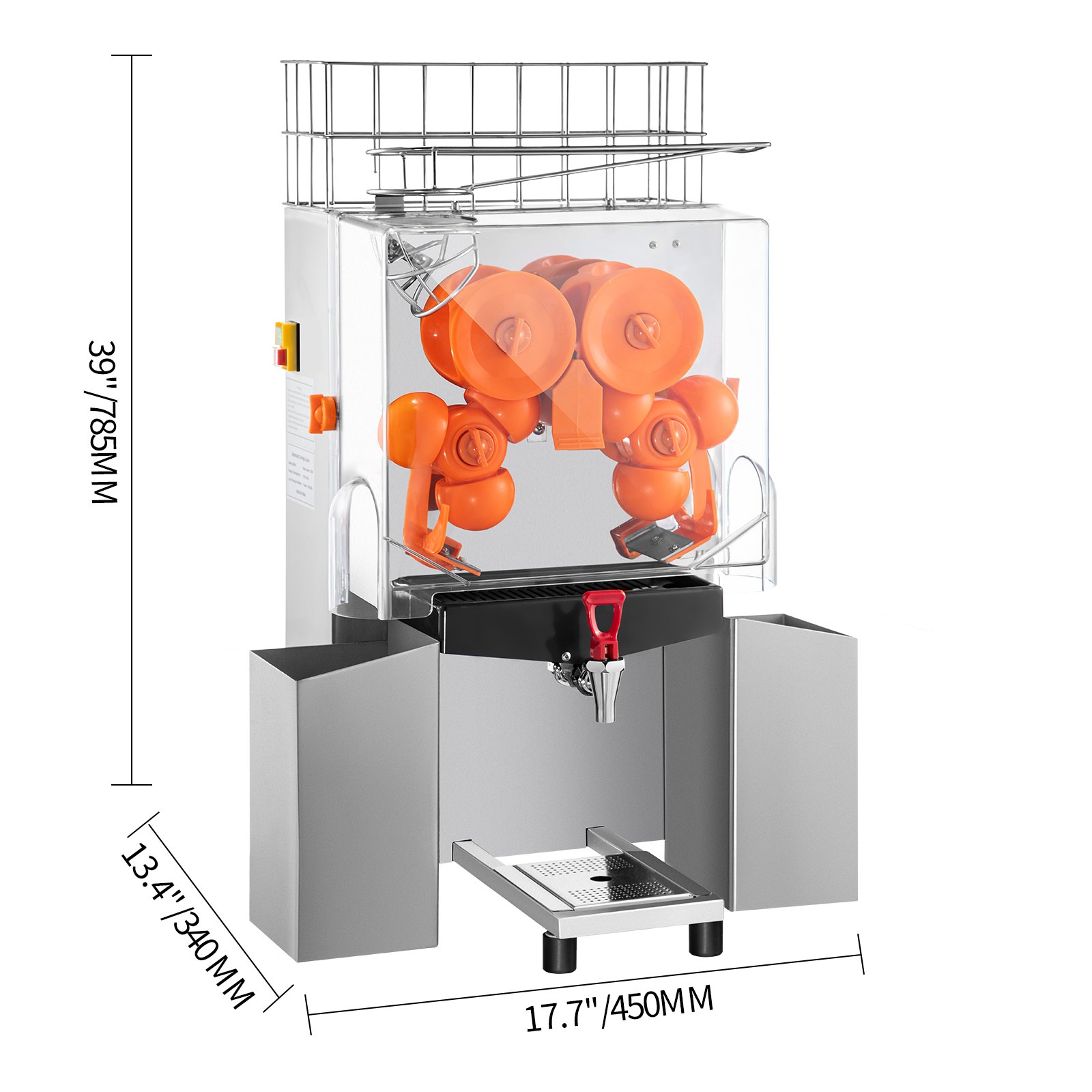 VEVOR Commercial Juicer Machine with Water Tap, 110V Juice Extractor, 120W Orange Squeezer, Orange Juice Machine for 25-35 Per Minute with Pull-Out Filter Box Acrylic Cover and Two Collecting Buckets