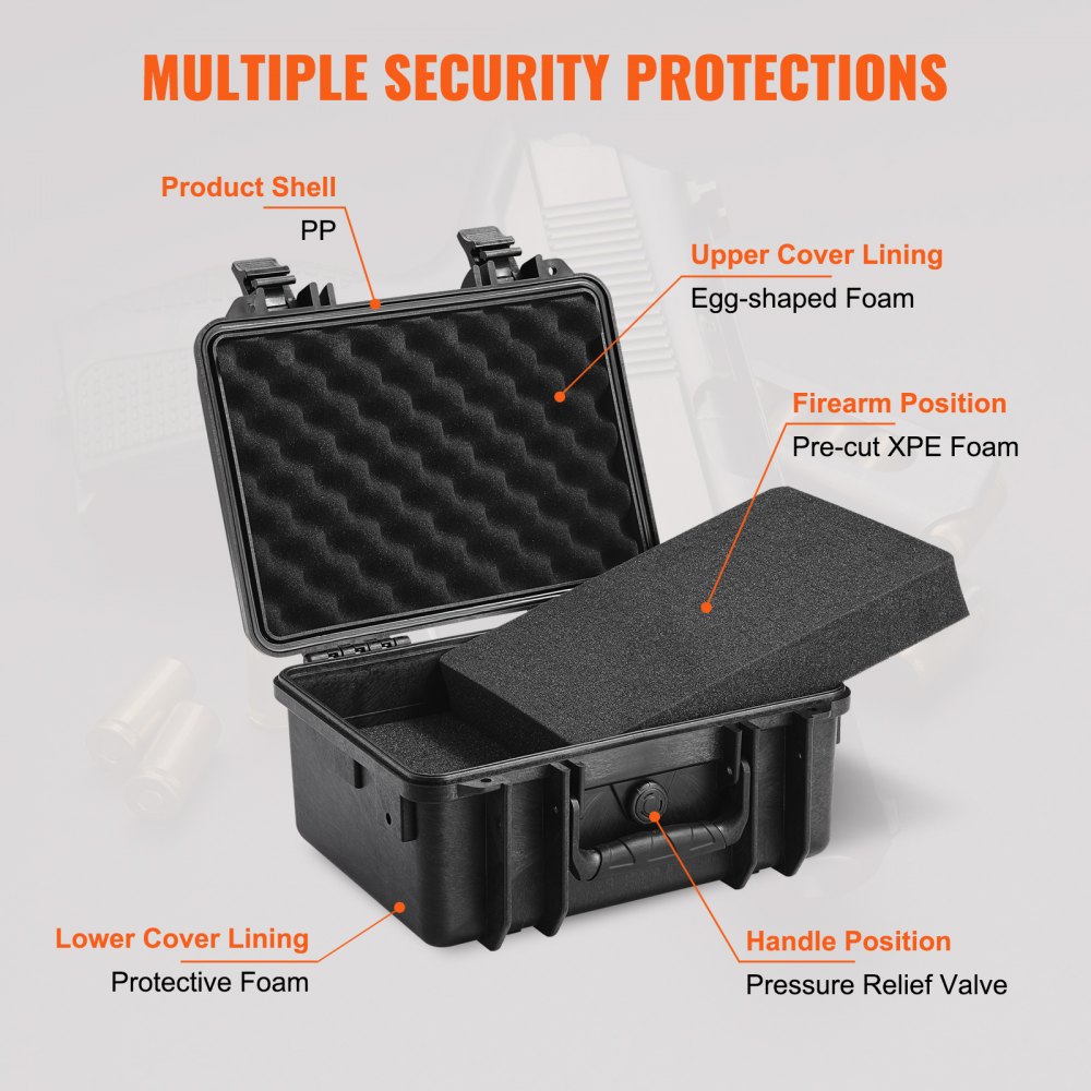 Estuches rígidos VEVOR para pistolas con espuma de poliuretano precortada, resistentes al agua y al polvo, para 2 pistolas, 36,5 x 29,5 x 19,4 cm, con cerradura, color negro