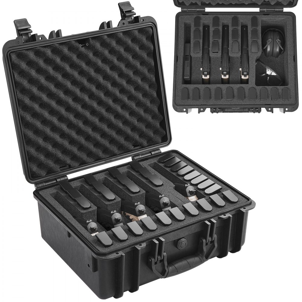 VEVOR Hard Pistol Cases with Pre-cut PU Foam, Waterproof & Dustproof Hard Gun Case for 1 Pistol, 18.9×16.3×8.5 in Lockable Pistol Case, Black