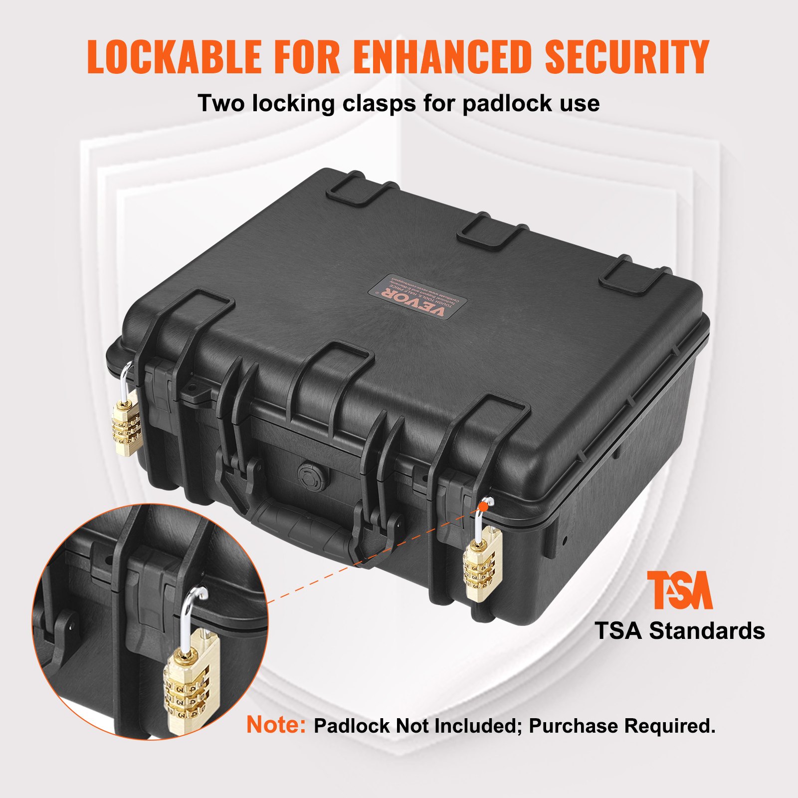 VEVOR Hard Pistol Cases with Pre-cut Lining, Waterproof & Dustproof Hard Gun Case for 5 Pistol, 18.9×16.3×8.5 in Lockable Pistol Case, Black