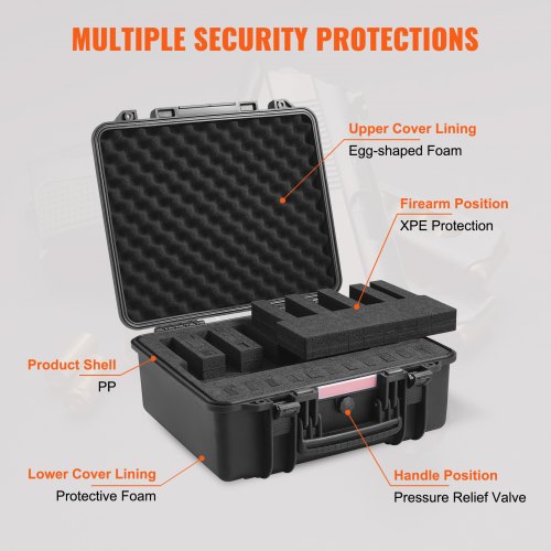 VEVOR Hard Pistol Cases With Pre-cut PU Foam Waterproof And Dustproof Hard Gun Case For 1 Pistol 12 59 9 01 4 4 In Lockable Pistol Case Black - View #10