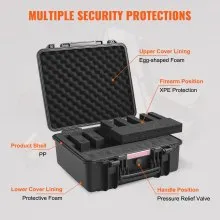 VEVOR Hard Pistol Cases with Pre-cut PU Foam, Waterproof & Dustproof Hard Gun Case for 1 Pistol, 19.3×17.1×8.3 in Lockable Pistol Case, Black