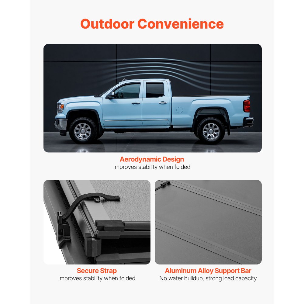 VEVOR Hard Tri-Fold Truck Bed Tonneau Cover, Compatible with 2016-2025 Toyota Tacoma with OE Track System (Not Fit Roll Bar) 5 ft (60.5 in) Bed, Waterproof Fiberglass Hard Folding Truck Tonneau Cover