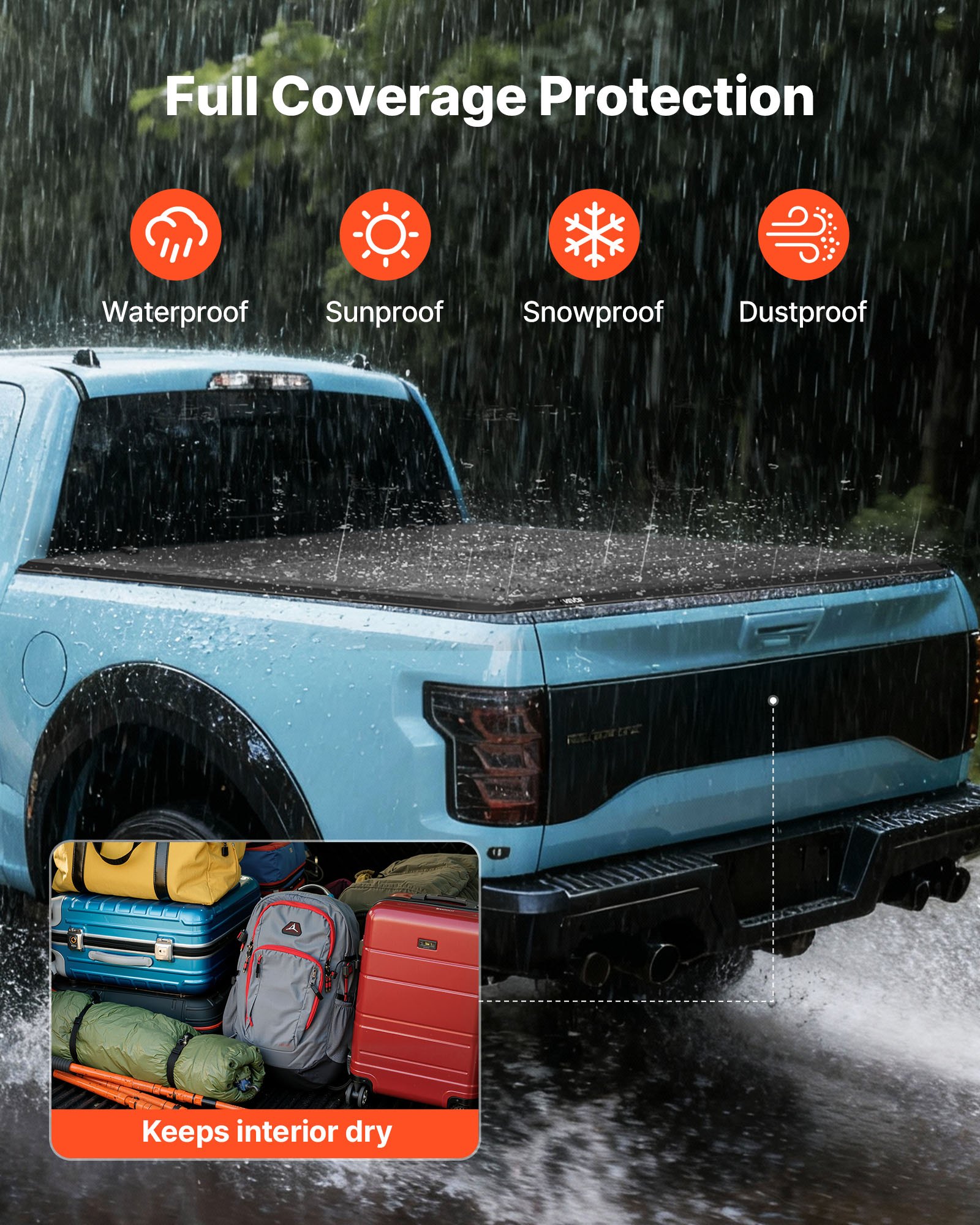 VEVOR Hard Tri-Fold Truck Bed Tonneau Cover, Compatible with 2016-2025 Toyota Tacoma with OE Track System (Not Fit Roll Bar) 5 ft (60.5 in) Bed, Waterproof Fiberglass Hard Folding Truck Tonneau Cover