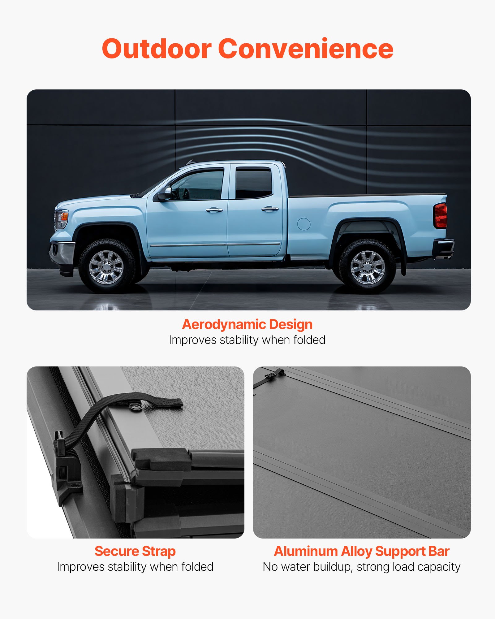 VEVOR Hard Tri-Fold Truck Bed Tonneau Cover, Compatible with 2016-2025 Toyota Tacoma with OE Track System (Not Fit Roll Bar) 5 ft (60.5 in) Bed, Waterproof Fiberglass Hard Folding Truck Tonneau Cover