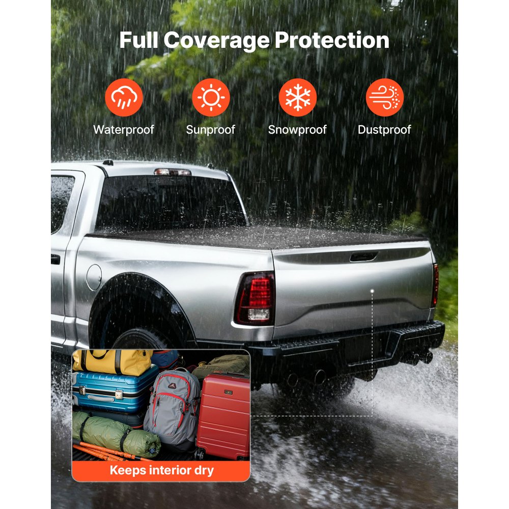 VEVOR Hard Tri-Fold Truck Bed Tonneau Cover, Compatible with 2019-2025 Dodge Ram 1500 (Incl. Classic & New) 171.2 cm Bed Without Rambox (Not Fit Split Tailgate), Waterproof Folding Truck Tonneau Cover