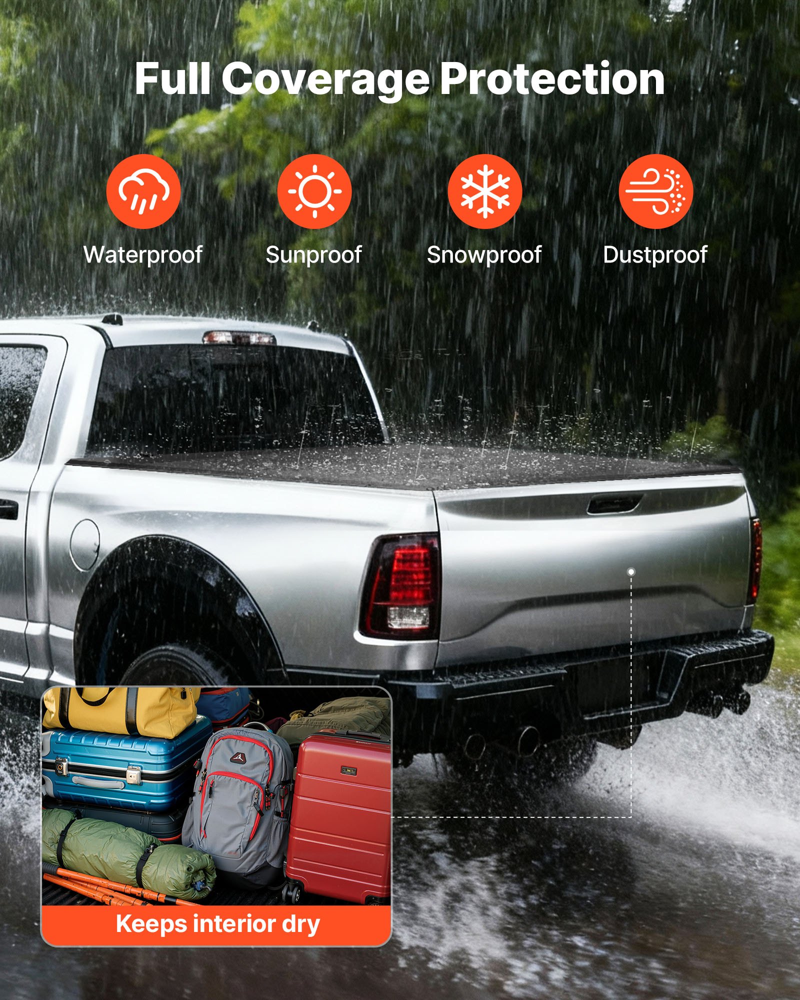 VEVOR Hard Tri-Fold Truck Bed Tonneau Cover, Compatible with 2019-2025 Dodge Ram 1500 (Incl. Classic & New) 171.2 cm Bed Without Rambox (Not Fit Split Tailgate), Waterproof Folding Truck Tonneau Cover