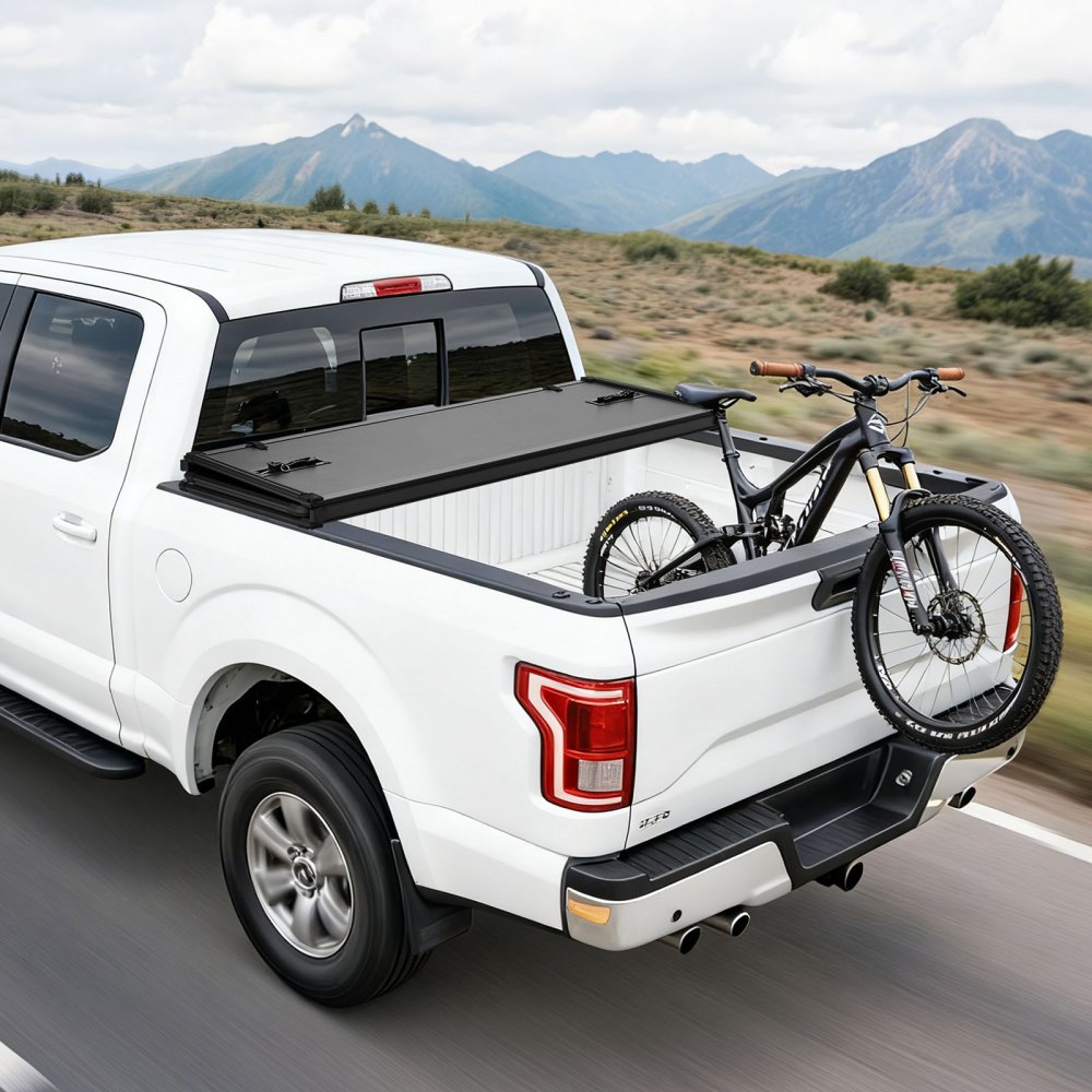 VEVOR Hard Tri-Fold Truck Bed Tonneau Cover, Compatible with 2007-2025 Chevy Silverado/GMC Sierra 1500 176 cm Short Box (No CarbonPro Bed), Heavy-Duty Waterproof Fiberglass Folding Truck Tonneau Cover