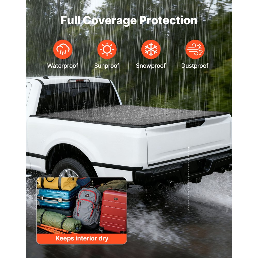 VEVOR Hard Tri-Fold Truck Bed Tonneau Cover, Compatible with 2007-2025 Chevy Silverado/GMC Sierra 1500 176 cm Short Box (No CarbonPro Bed), Heavy-Duty Waterproof Fiberglass Folding Truck Tonneau Cover