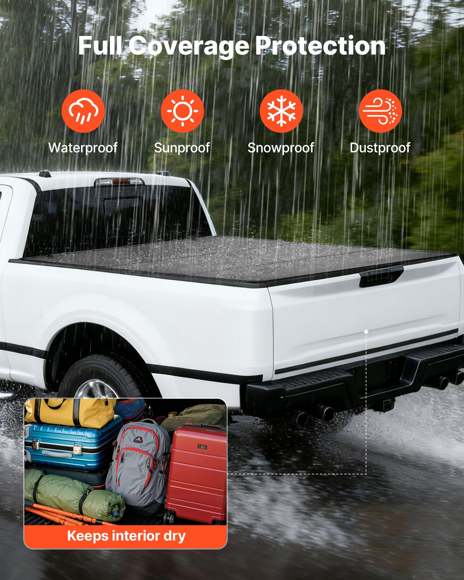 VEVOR Hard Tri-Fold Truck Bed Tonneau Cover, Compatible with 2007-2025 Chevy Silverado/GMC Sierra 1500 176 cm Short Box (No CarbonPro Bed), Heavy-Duty Waterproof Fiberglass Folding Truck Tonneau Cover
