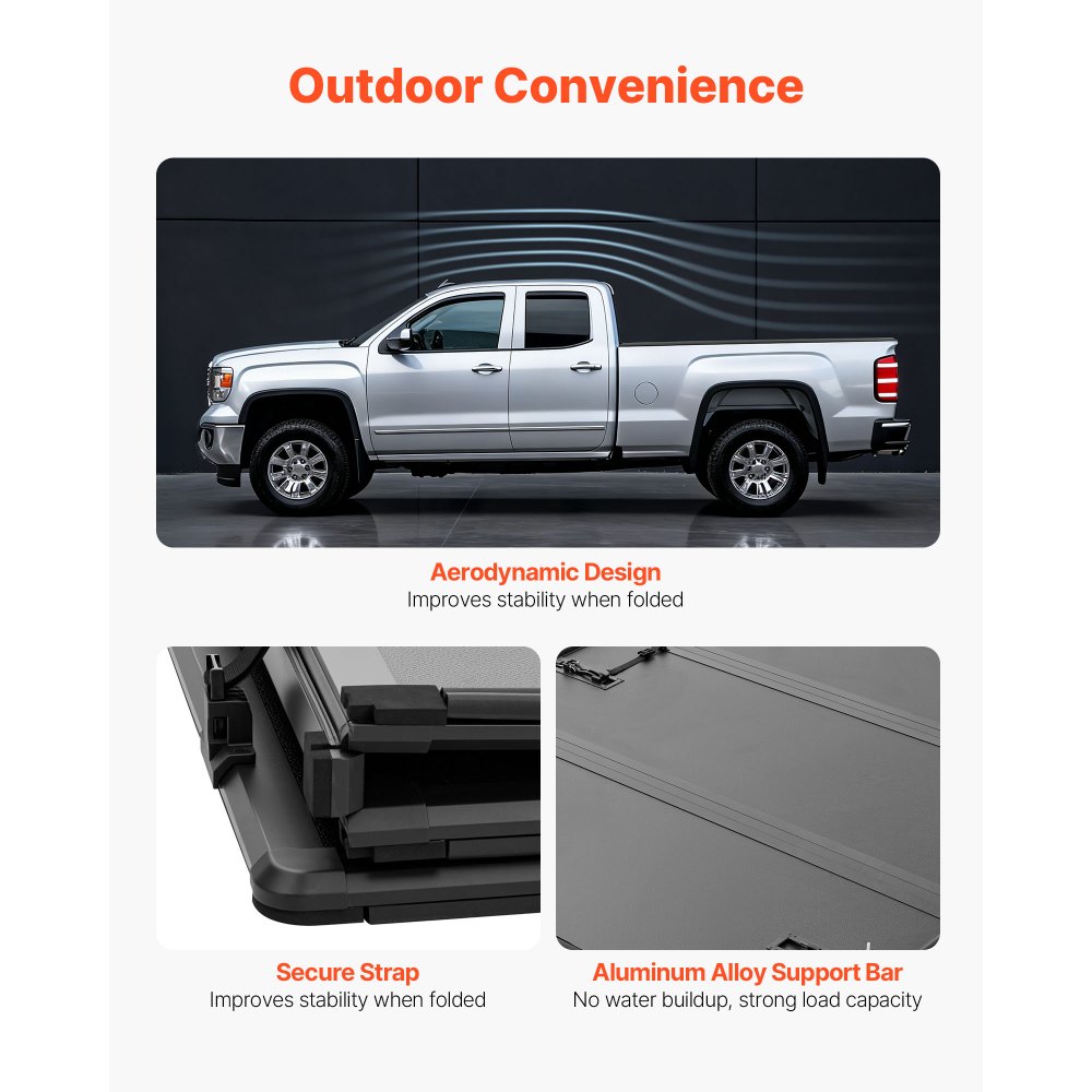 VEVOR Hard Tri-Fold Truck Bed Tonneau Cover, Compatible with 2019-2024 Dodge Ram 1500 (Incl. Classic & New) 193.8 cm Bed Without Rambox (Not Fit Split Tailgate), Waterproof Folding Truck Tonneau Cover
