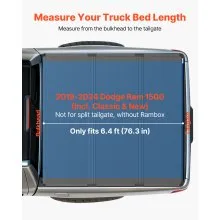 VEVOR Hard Tri-Fold Truck Bed Tonneau Cover, Compatible with 2019-2024 Dodge Ram 1500 (Incl. Classic & New) 6.4 ft (76.3 in) Bed Without Rambox (Not Fit Split Tailgate), Waterproof Folding Truck Cover