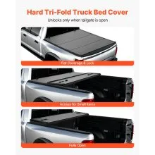 VEVOR Hard Tri-Fold Truck Bed Tonneau Cover, Compatible with 2019-2024 Dodge Ram 1500 (Incl. Classic & New) 6.4 ft (76.3 in) Bed Without Rambox (Not Fit Split Tailgate), Waterproof Folding Truck Cover