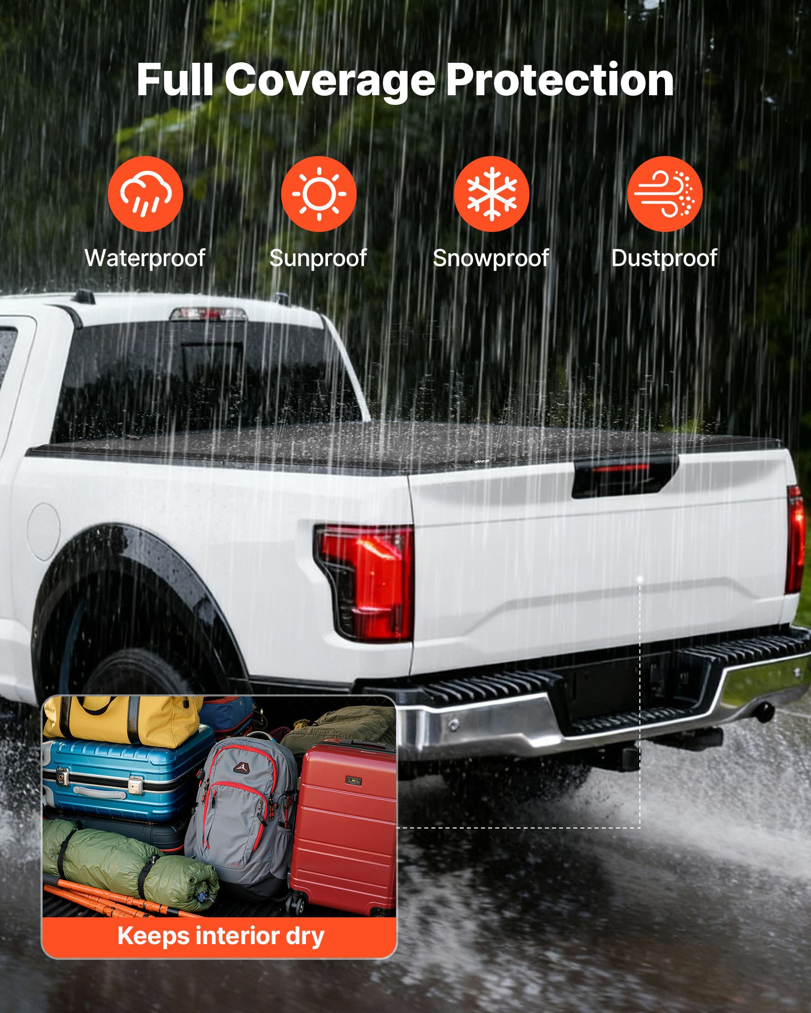 VEVOR Hard Tri-Fold Truck Bed Tonneau Cover, Compatible with 2015-2025 Ford F150 6.5 ft (78.9 in) Standard Bed, Waterproof Fiberglass Hard Folding Truck Tonneau Cover with Aluminum Alloy Support Bar