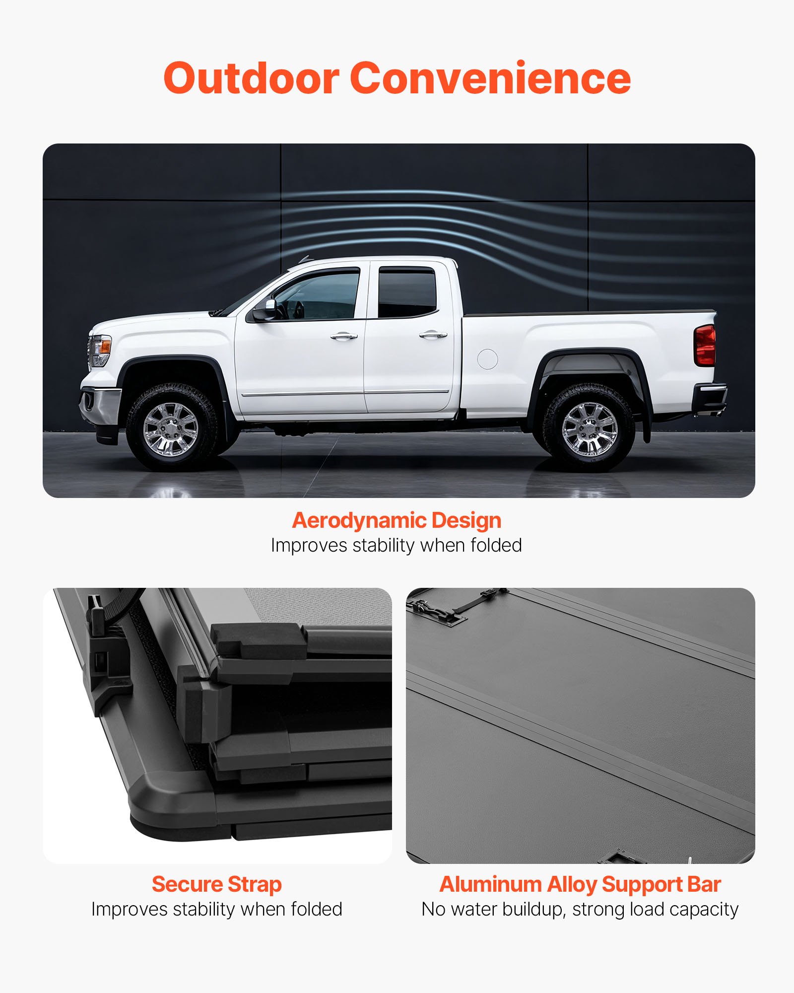 VEVOR Hard Tri-Fold Truck Bed Tonneau Cover, Compatible with 2015-2025 Ford F150 6.5 ft (78.9 in) Standard Bed, Waterproof Fiberglass Hard Folding Truck Tonneau Cover with Aluminum Alloy Support Bar