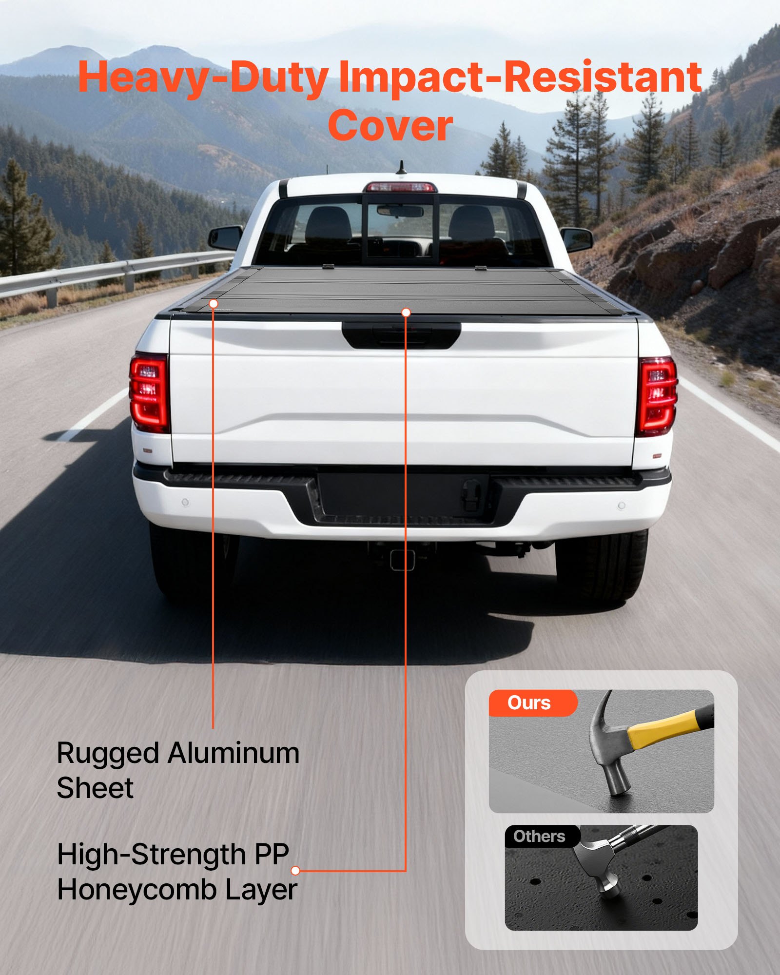 VEVOR Hard Tri-Fold Truck Bed Tonneau Cover, Compatible with 2021-2025 Ford F-150 (Incl. Raptor/Lightning) 170.4 cm Bed, Waterproof Low-Profile Folding Tonneau Cover with Aluminum Alloy Support Bar