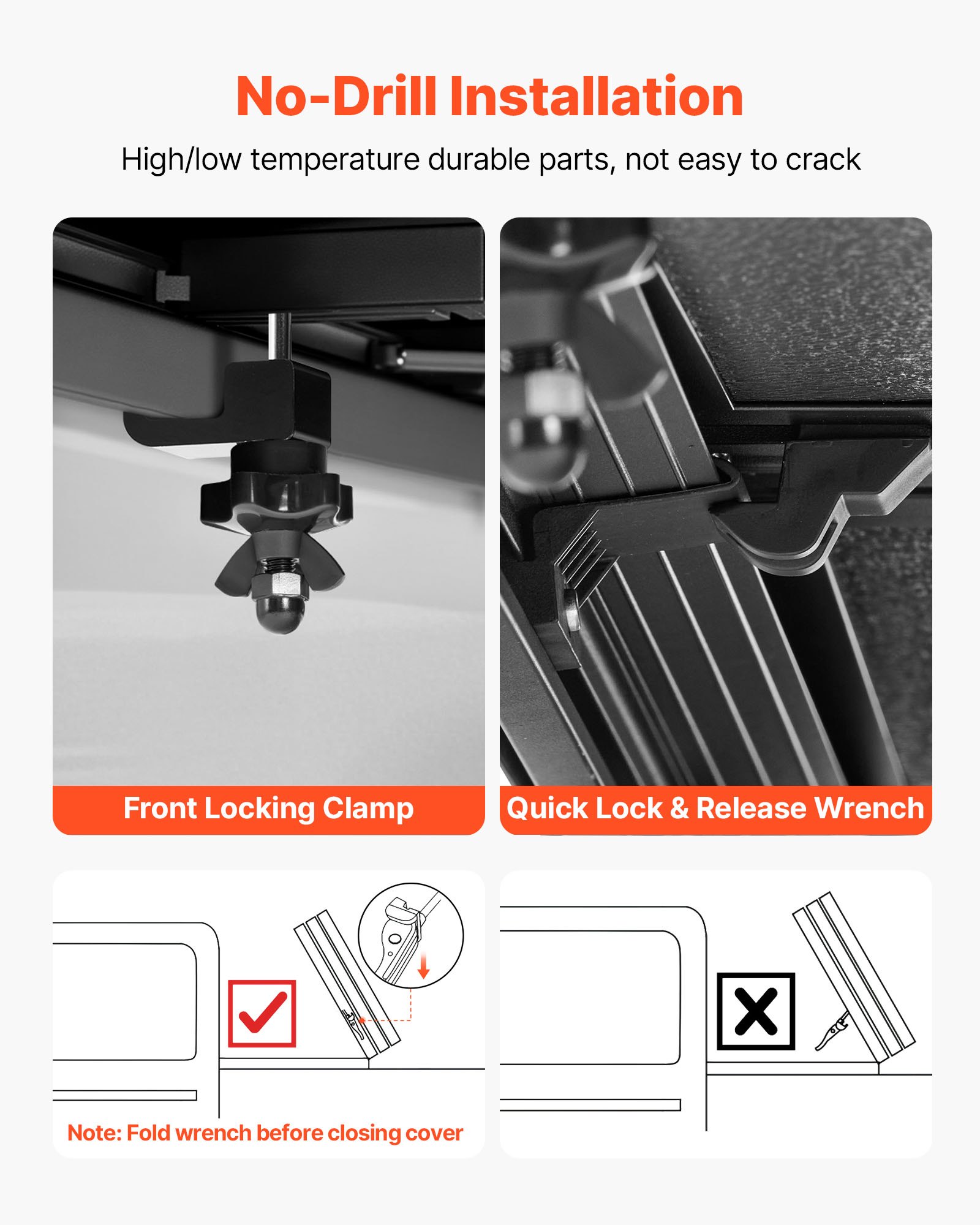 VEVOR Hard Tri-Fold Truck Bed Tonneau Cover, Compatible with 2021-2025 Ford F-150 (Incl. Raptor/Lightning) 170.4 cm Bed, Waterproof Low-Profile Folding Tonneau Cover with Aluminum Alloy Support Bar