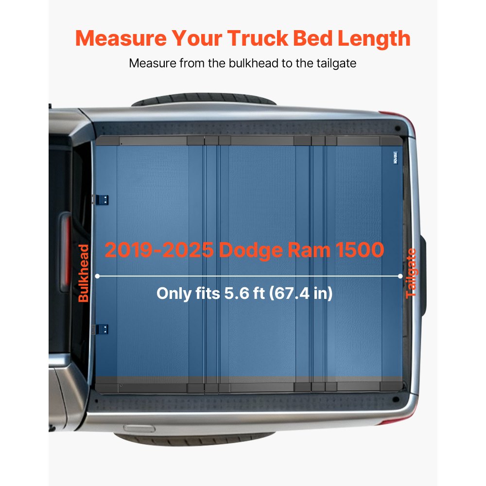 VEVOR Hard Tri-Fold Truck Bed Tonneau Cover, Compatible with 2019-2025 Dodge Ram 1500 5.6 ft (67.4 in) Bed, Waterproof Low-Profile Hard Folding Truck Tonneau Cover with Aluminum Alloy Support Bar