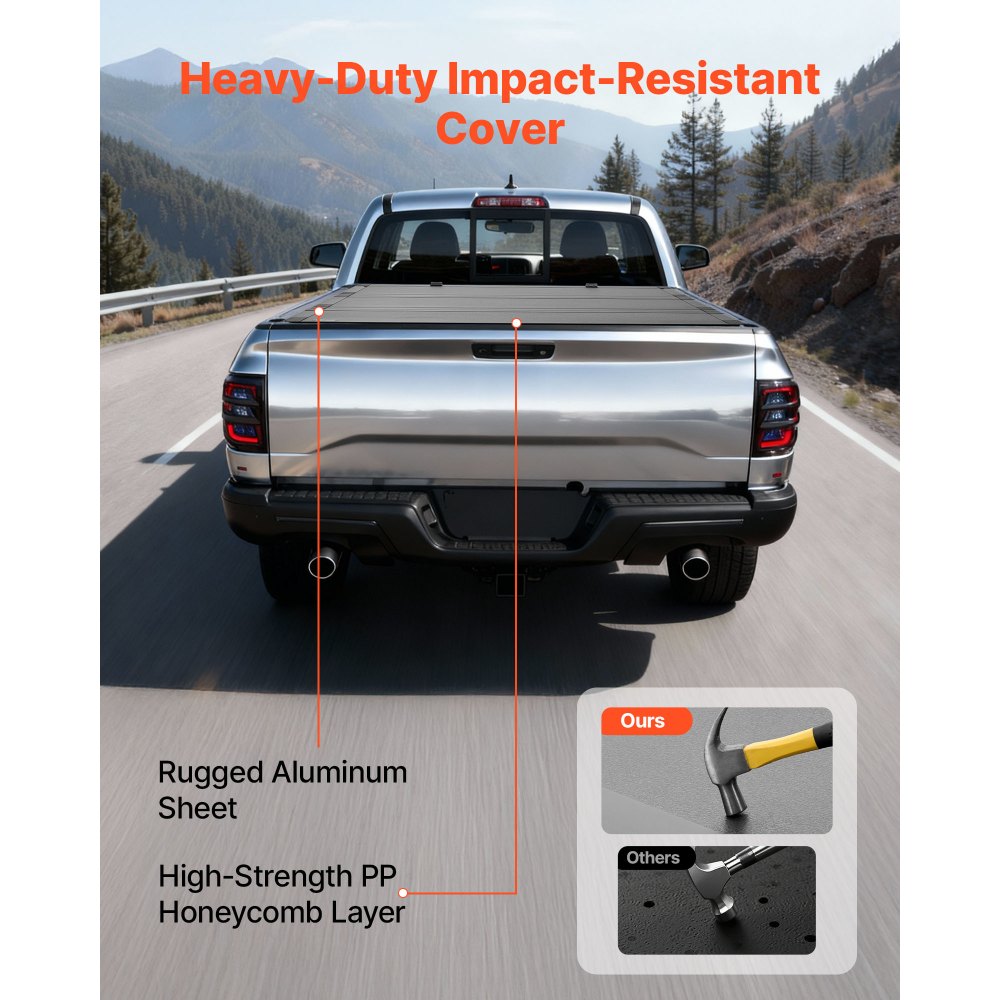 VEVOR Hard Tri-Fold Truck Bed Tonneau Cover, Compatible with 2019-2025 Dodge Ram 1500 5.6 ft (67.4 in) Bed, Waterproof Low-Profile Hard Folding Truck Tonneau Cover with Aluminum Alloy Support Bar