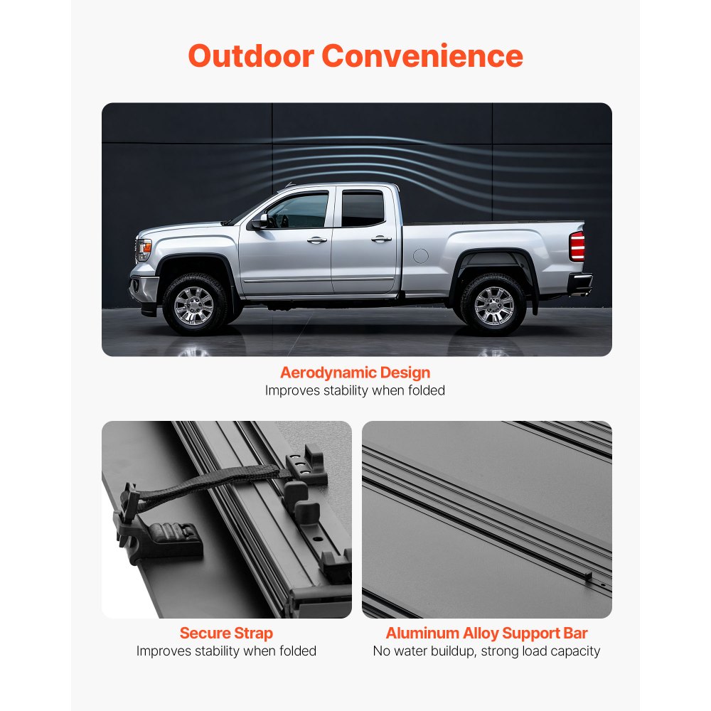 VEVOR Hard Tri-Fold Truck Bed Tonneau Cover, Compatible with 2019-2025 Dodge Ram 1500 5.6 ft (67.4 in) Bed, Waterproof Low-Profile Hard Folding Truck Tonneau Cover with Aluminum Alloy Support Bar